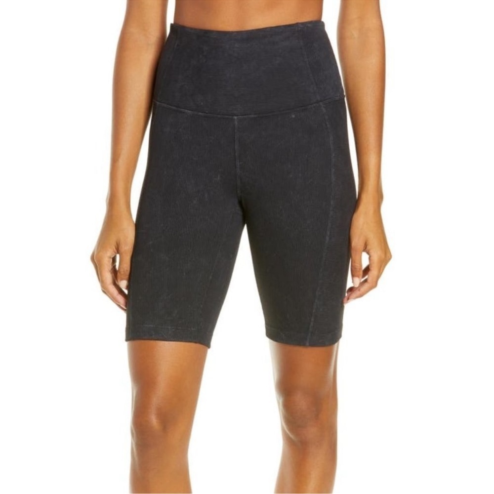 Zella Snow Wash Ribbed High Waist Biker Shorts Black XXS NWOT